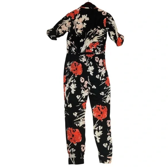 Abercrombie & Fitch Black Red Floral Button Front Jogger Style Jumpsuit Medium - Picture 2 of 11
